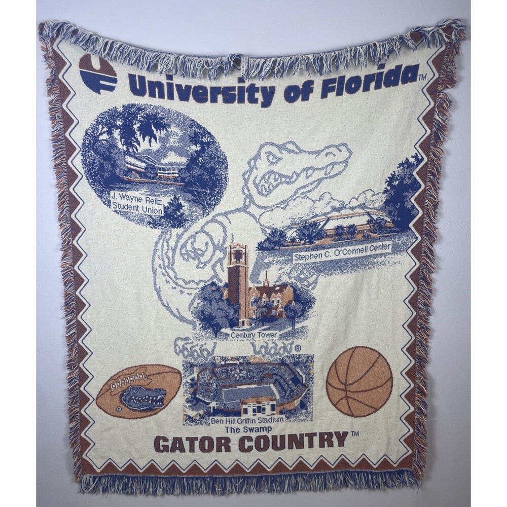 Rare Florida UF Gator Country Ben Hill Stadium Blanket 63x49 Vintage Tapestry